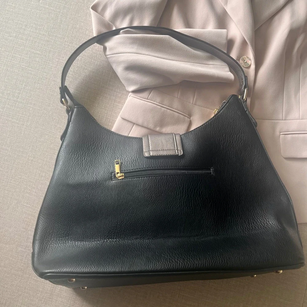 MIA K Collection Black Taupe Faux Leather Hobo Shoulder Bag Gold Hardware